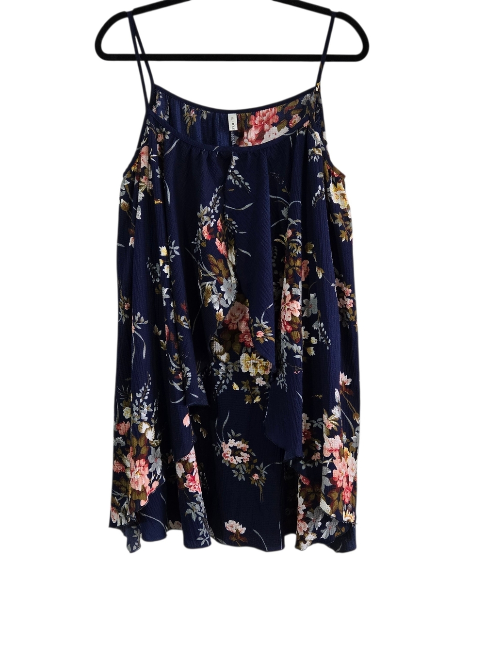 Navy Floral Spaghetti-Strap Mini Dress Flowy Drapey XL